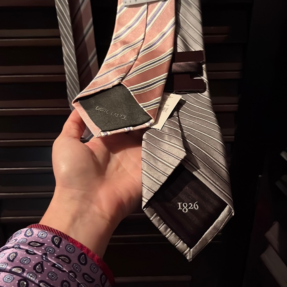 DAVID LANCE PINK BLUE Stripe Silk Neck Tie BLACK BROWN Silver Blue Stripe 💓